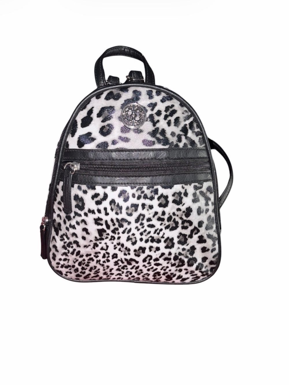 Black & White Leopard Print Pebbled Faux Leather Mini Backpack – Unbranded